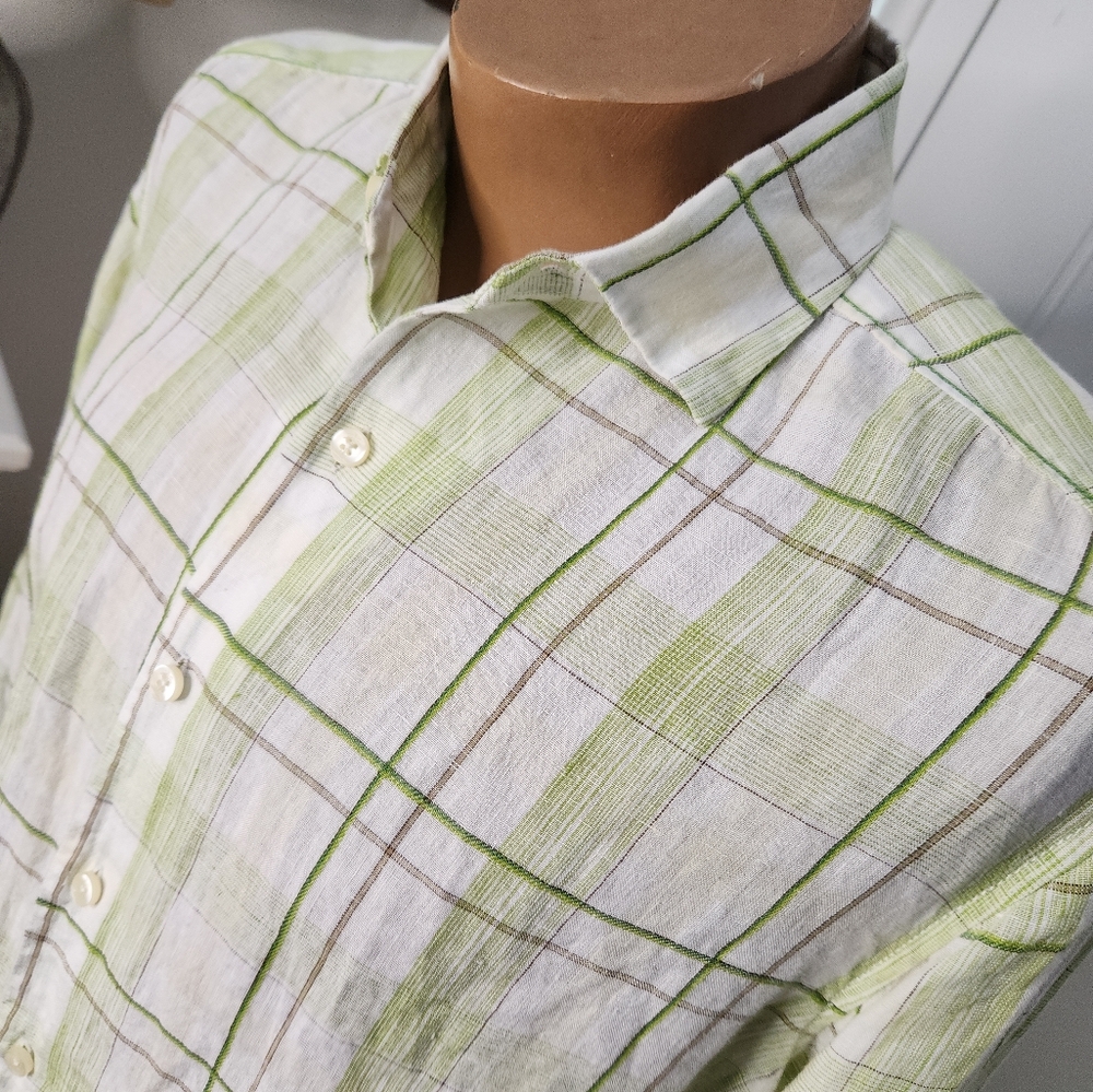Tommy Bahama Men's Linen Long Sleeve‎ Shirt in Greens and White  Size Medium